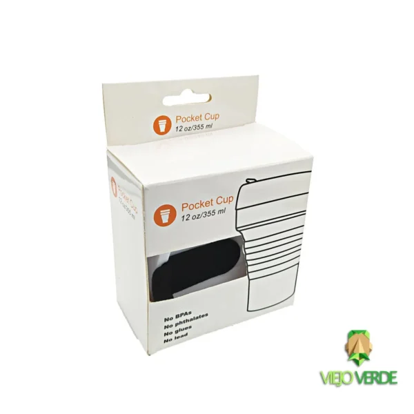 Vaso plegable de silicona negro en caja