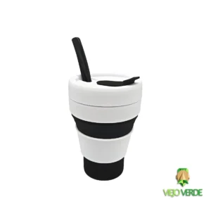 Vaso plegable de silicona negro con pitillo